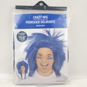 Crazy Wig Costume Assessory Blue Hair Halloween Size Adult Or Kid Rockstar Band‎